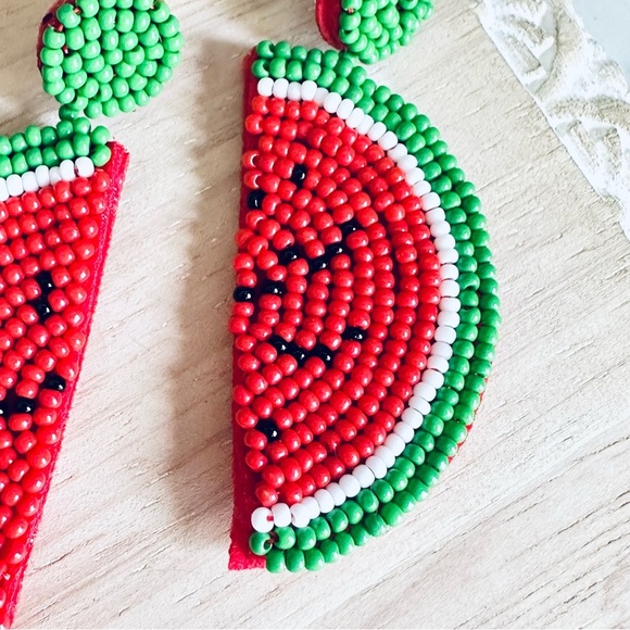 Watermelon Beaded Earrings Dangle Summer Picnic Jewelry Fruit Gift Cute Boho NEW - Picture 6 of 9